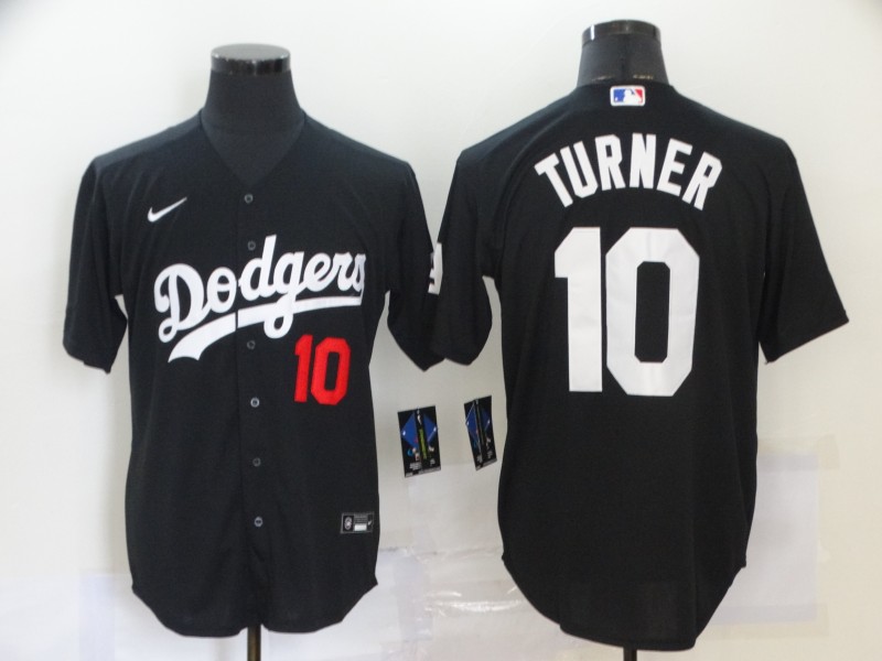 Men's Los Angeles Dodgers #10 Justin Turner Black Cool Base Stitched Jersey